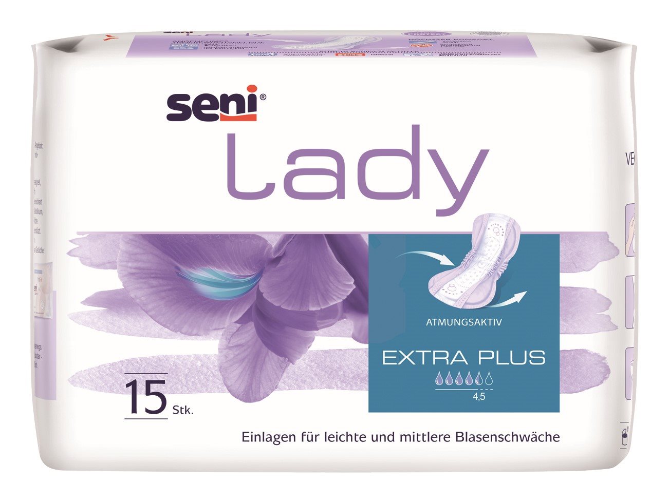 Seni Lady Extra Plus protections anatomiques et respirantes 15x33cm 4.5 gouttes 15 pce