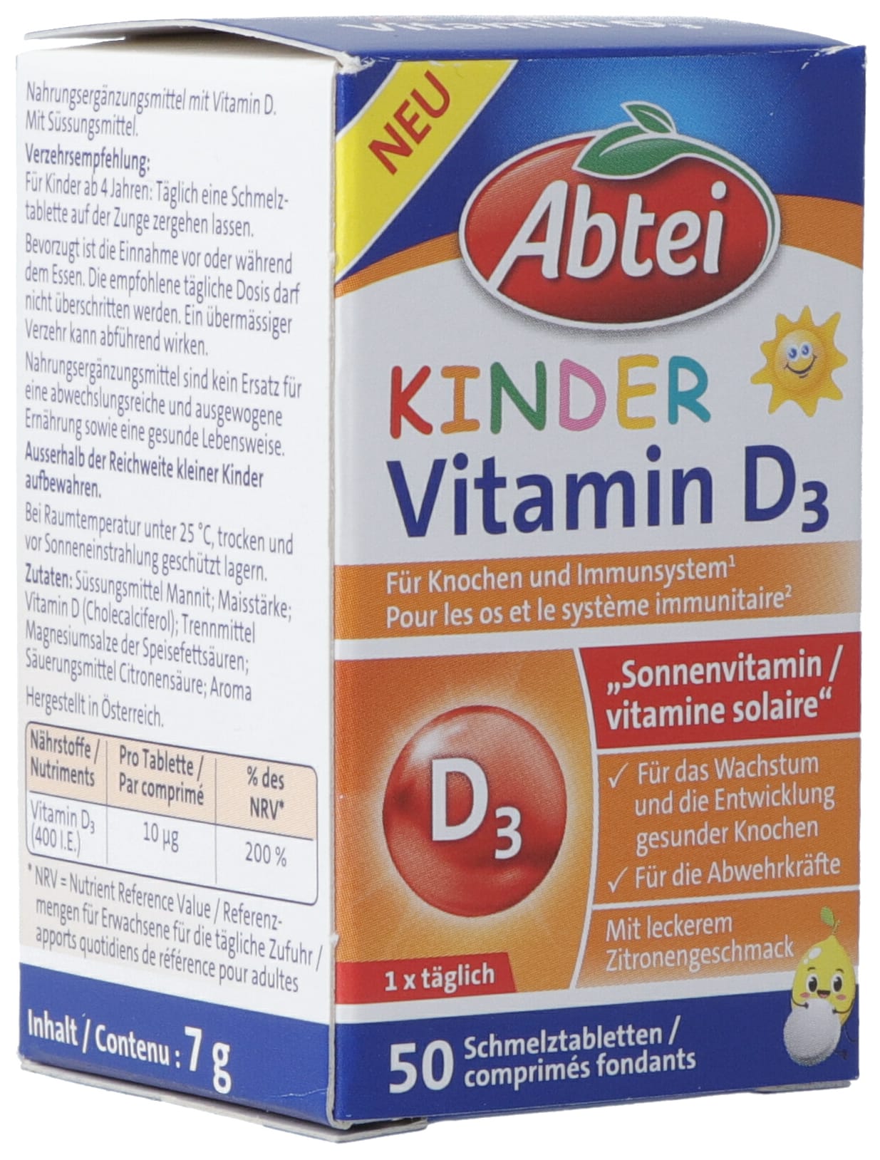 Abtei Enfants vitamine D3 cpr orodisp fl verre 50 pce