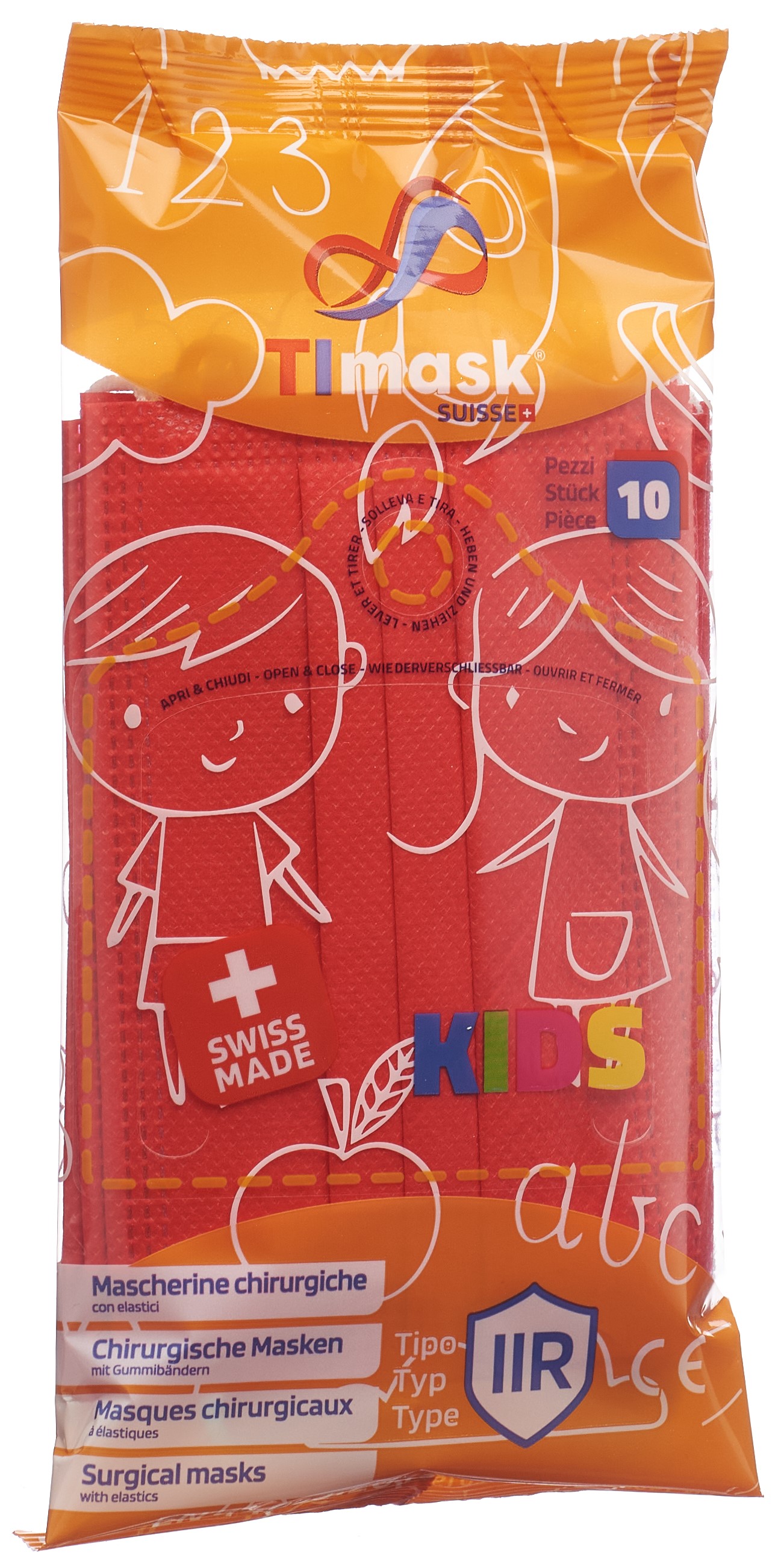 TImask Masque médical jetable type IIR KIDS rouge 10 pce