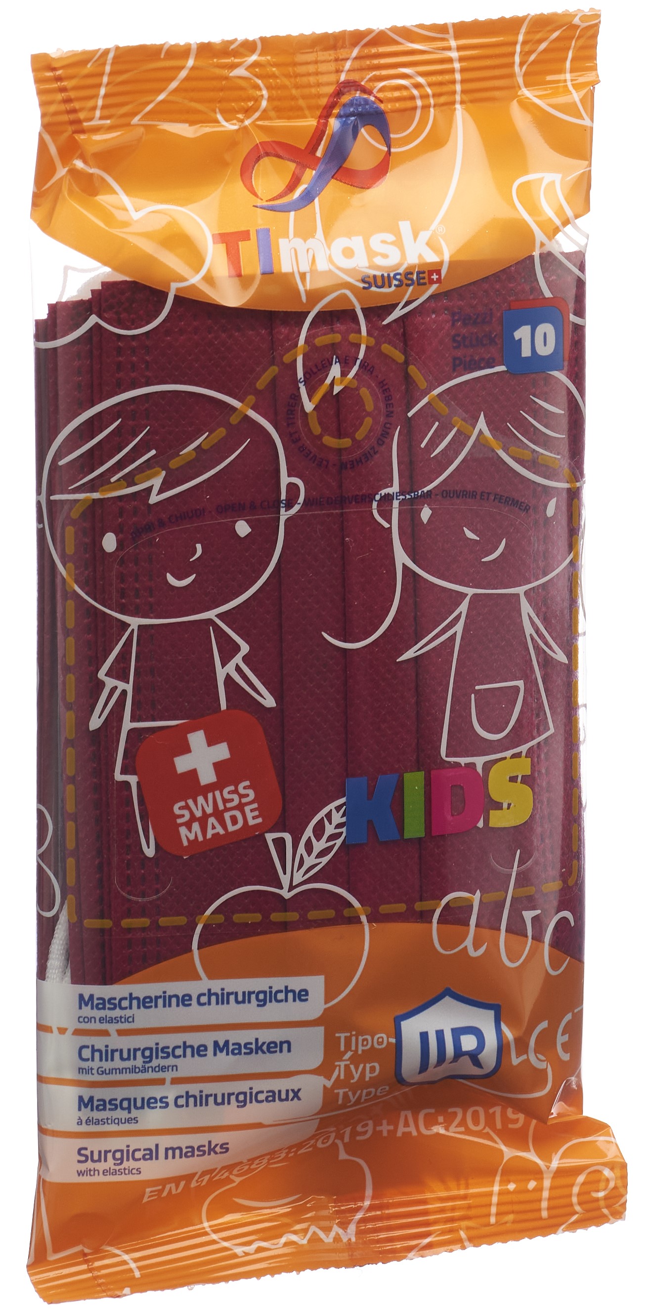 TImask Einweg-Medizinmaske Typ IIR KIDS bordeaux 10 Stk