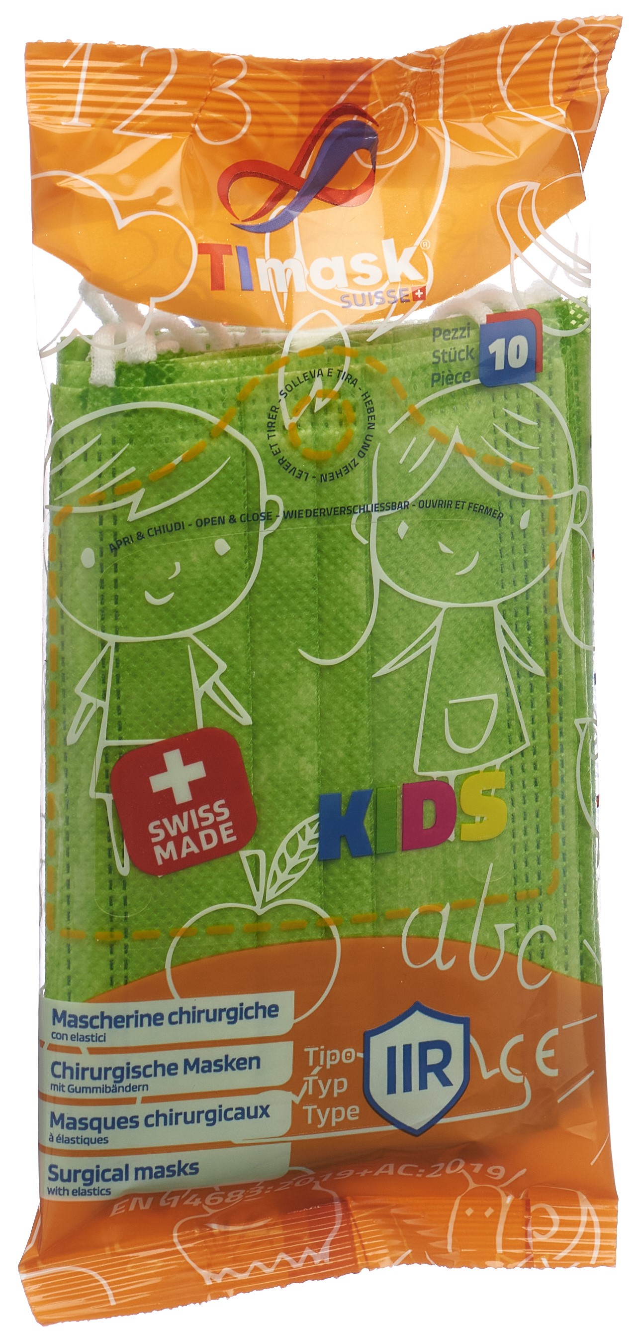 TImask Masque médical jetable type IIR KIDS verte acide 10 pce