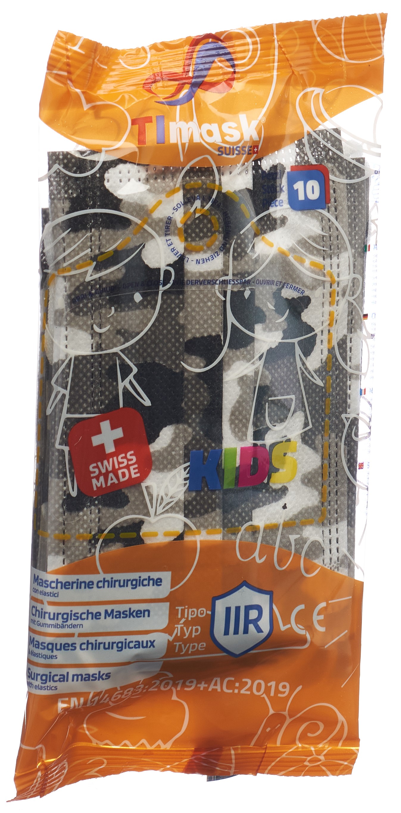 TImask Masque médical jetable type IIR KIDS camouflage 10 pce