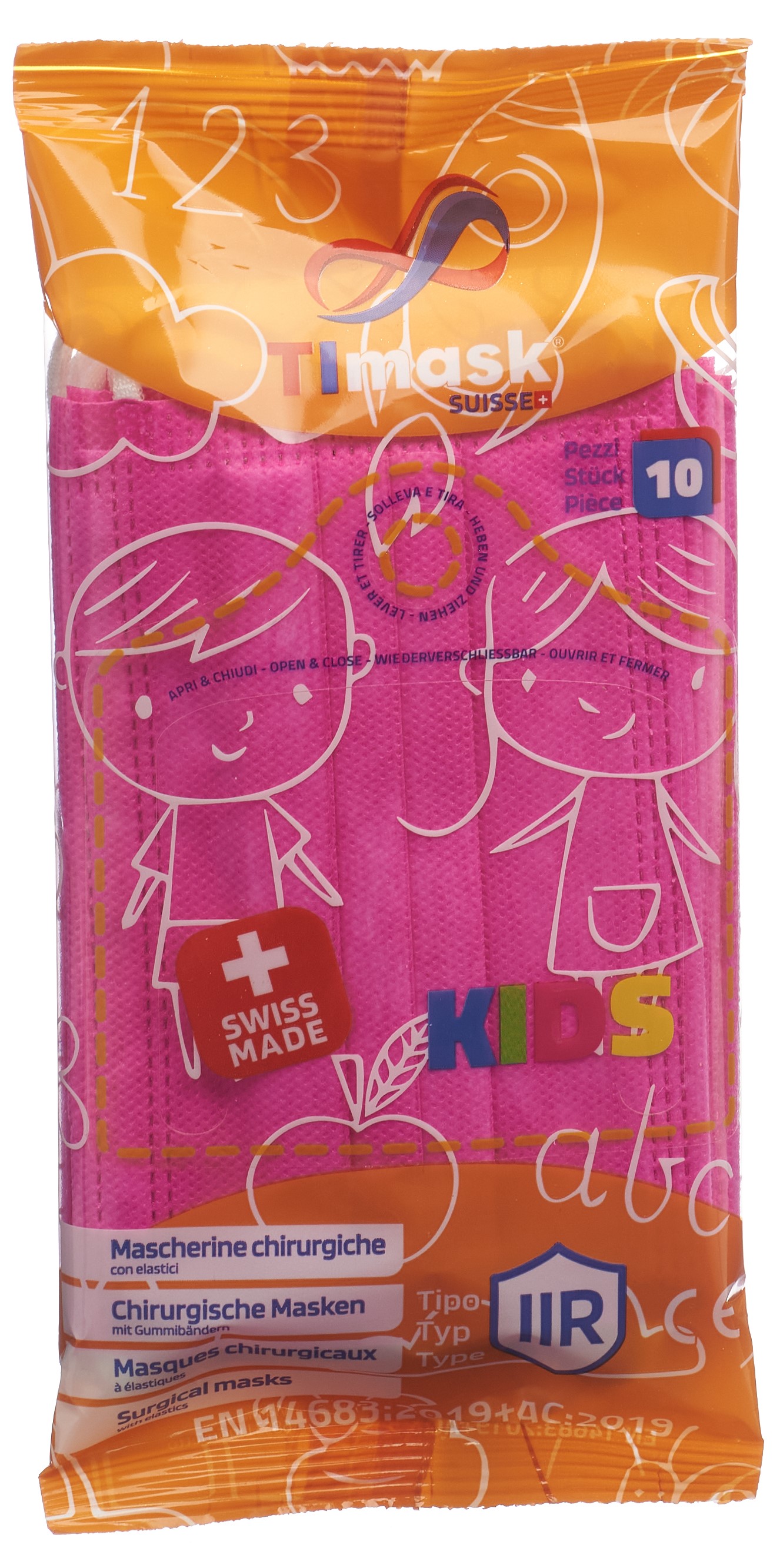 TImask Masque médical jetable type IIR KIDS fuchsia 10 pce