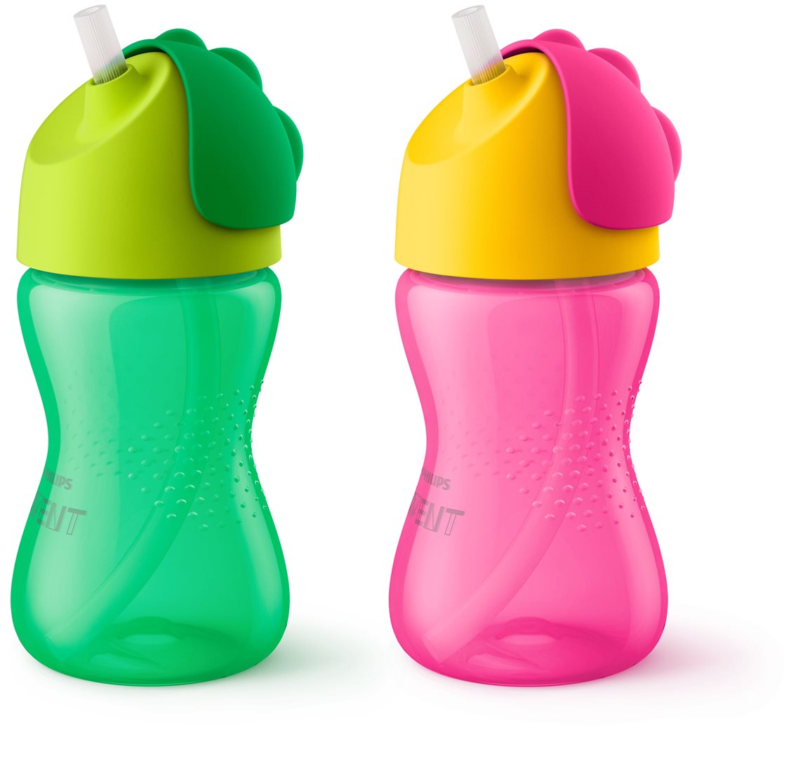 Philips Avent Strohhalmbecher 300ml 12m gemixt (grün/rosa) mit Griffen