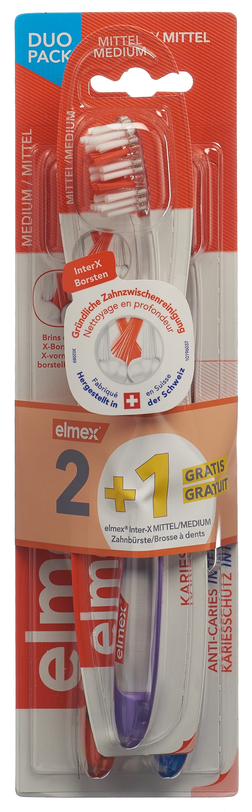elmex PROTECTION CARIES InterX medium brosse à dents 2+1 gratuit