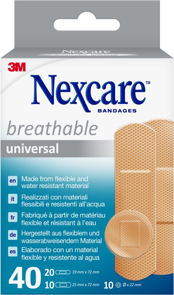 3M Nexcare Breathable universal pansements 3 tailles assorties 40 pce
