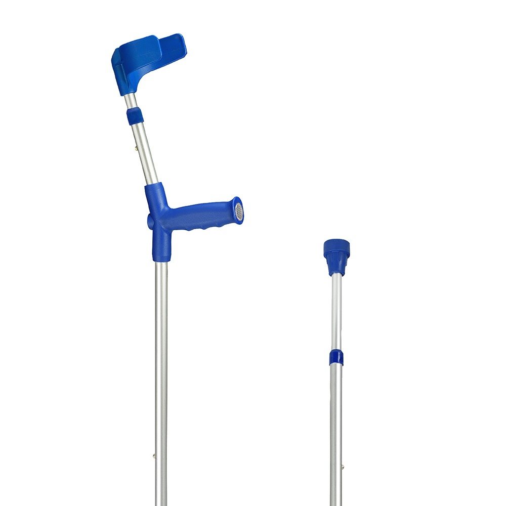 Sahag béquille adolescents poignée ergo soft 70-90cm alu bleu -100kg bouton-poussoir 2 réflecteurs 1 paire